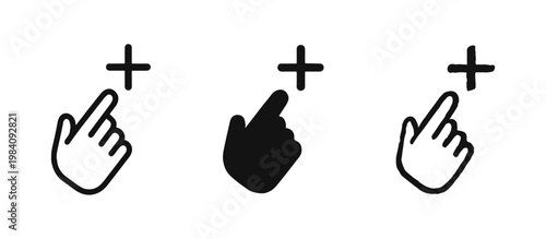 Add New Item Icon Set with Finger Pointing at Plus Sign