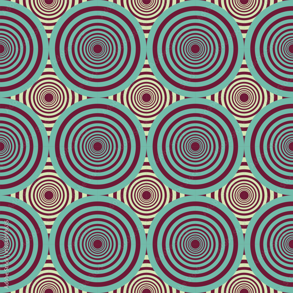 Fototapeta premium Abstract seamless retro pattern with colorful circles and geometric shapes for wallpaper or textile design