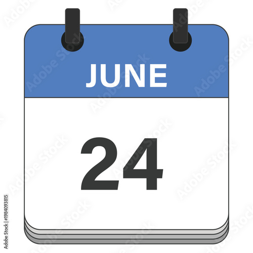 June 24 Calendar Date Design. Date and time element. Vector illustration.