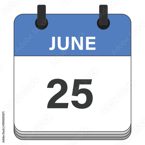 June 25 Calendar Date Design. Date and time element. Vector illustration.