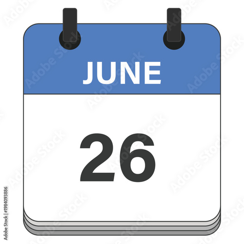 June 26 Calendar Date Design. Date and time element. Vector illustration.