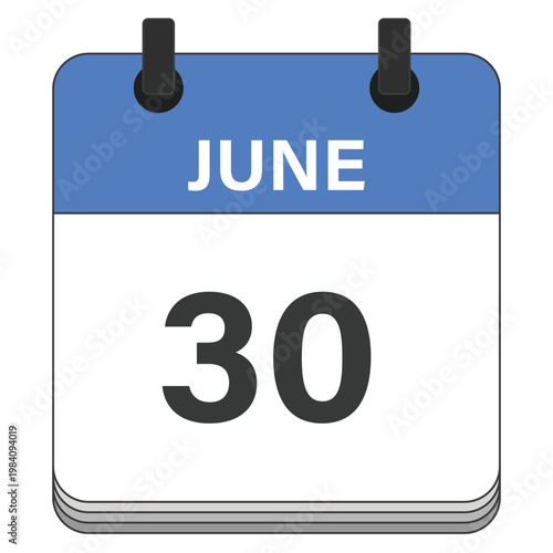 June 30 Calendar Date Design. Date and time element. Vector illustration.