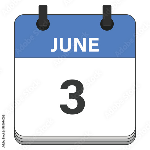June 3 Calendar Date Design. Date and time element. Vector illustration.