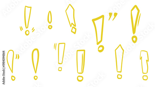 Foto Transparent Doodle Exclamation Marks Set: Hand-Drawn Yellow Attention Sign Icons
