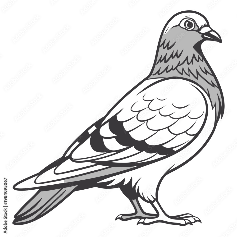 Fototapeta premium Stylized illustration of a pigeon standing against a white background