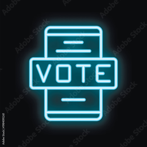 Blue glowing neon line vote button on smartphone screen is representing online voting concept