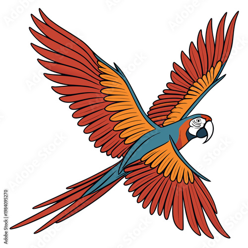 Scarlet macaw parrot flying with spread wings parrot cage talking parrot