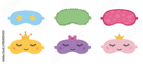 Set of Night Masks for dreaming. Vector flat iilustration.