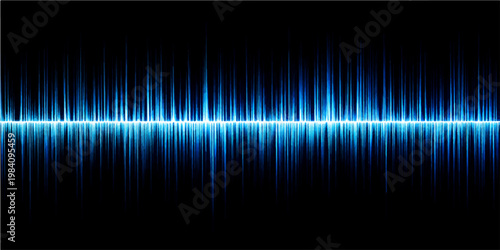 Abstract blue and colorful background design featuring digital waves and a glowing music equalizer vector with a shiny rainbow spectrum pattern on a black technology backdrop