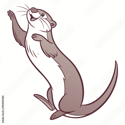 Cartoon otter waving paw illustration with sea otter enhydra lutris good vibes