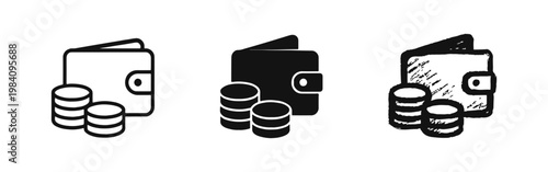 Wallet with Coins Icon Set for Money Savings and Personal Finance Concept