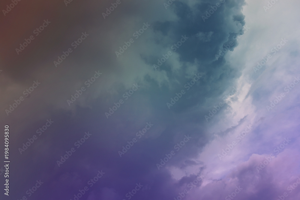 Obraz premium Beautiful sunset sky above clouds with dramatic light. Cabin view from airplane