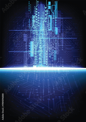 Abstract Circuit Board Electric Tranfer Digital Data Cloud Technology Vertical Background.