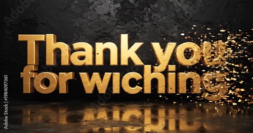 Golden thank you message animation.