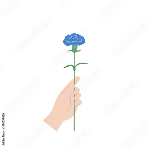 Father's Day Blue Carnation Flower Hand Holding Child Flat Vector Illustration