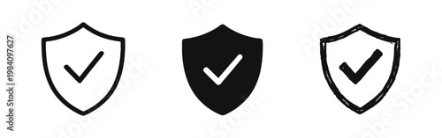 Shield icon with checkmark symbol, security and protection concept