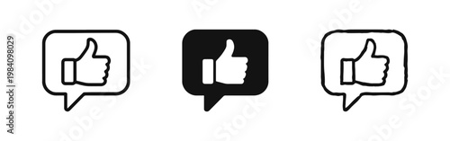 Thumbs up in speech bubble icon, feedback and recommendation