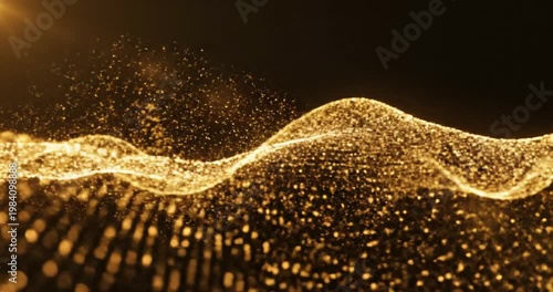 Golden wave of sparkling particles motion.