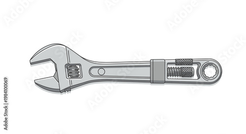 Adjustable wrench tool isolated on white background