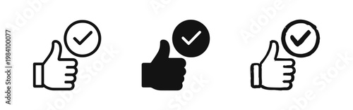 Thumbs Up with Checkmark Icon for Success and Approval. Positive Feedback and Satisfaction Symbol.