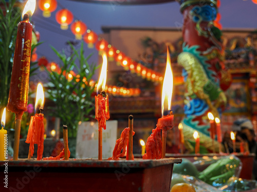 Red of candle in the temple