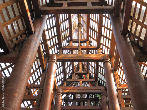 Wood house roof skeleton under construction