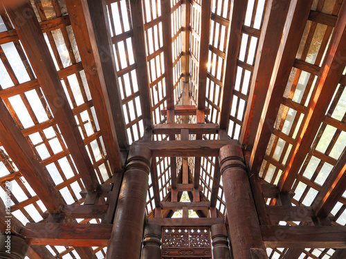 Wood house roof skeleton under construction