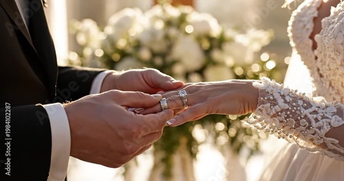 Groom Putting Ring on Brides Finger.