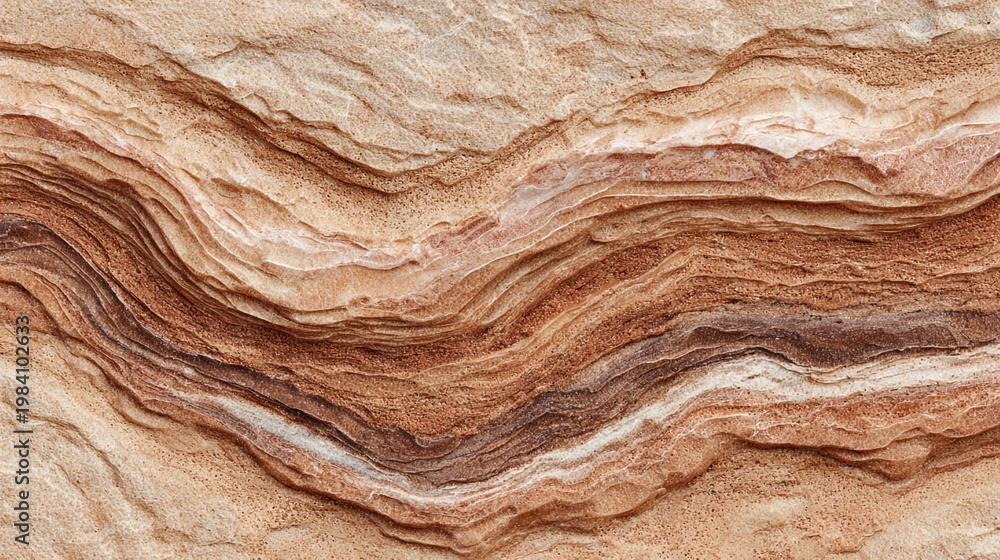 Naklejka premium layered rock formation showing weathered texture and sediment striations