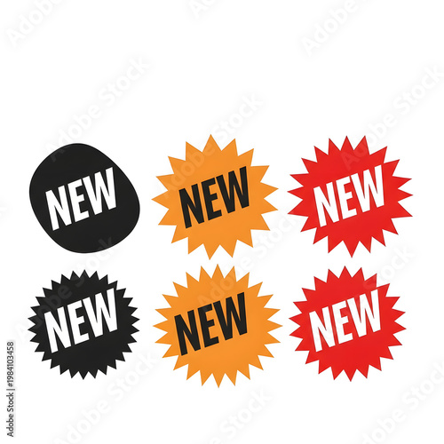 Six new sale tags in red orange and black label sticker