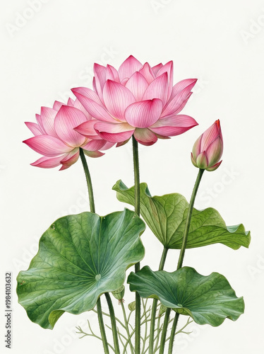 drawing of pink lotus flower isolated