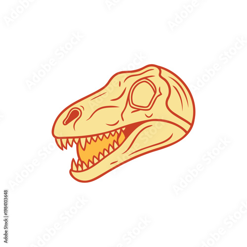 Illustration of a fierce tyrannosaurus rex skull with an open mouth