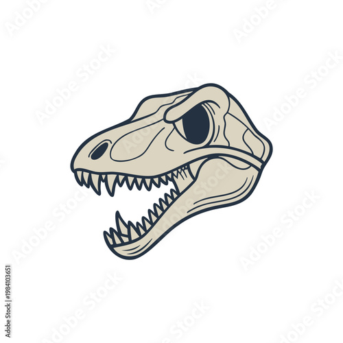 Sketch of a fierce tyrannosaurus rex skull with sharp teeth and an open jaw