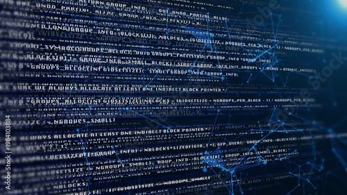 Technology sampling code flowing lines of a programing 4K motion concept of artificial intelligence and computer cyber security