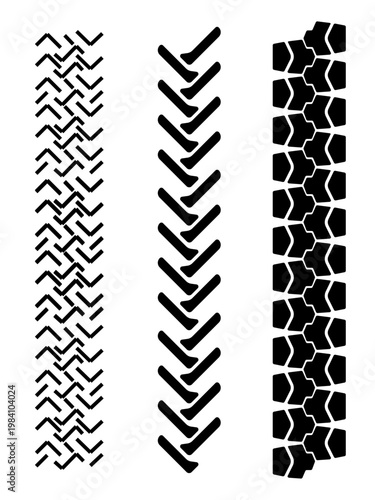 Black Tire Tread Pattern Set Tractor and Offroad Vehicle Track Vector