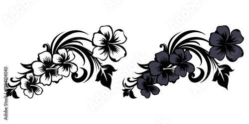 Hibiscus flower vector floral ornaments and swirls on white