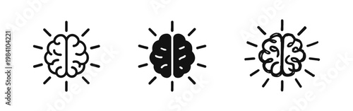 Shining Human Brain Icon Set - Intelligence, Mindfulness, and Enlightenment Concept