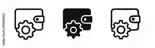 Wallet with Gear Icon Set - Financial Management, Settings, and Optimization Concept