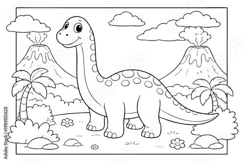Cute Dinosaur Prehistoric Scene Illustration