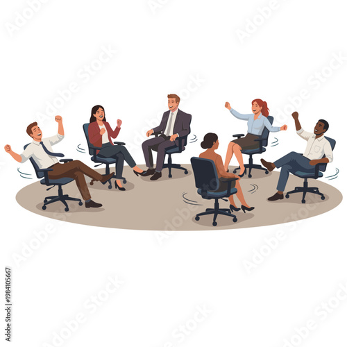 People sitting in a meeting with hands raised in discussion