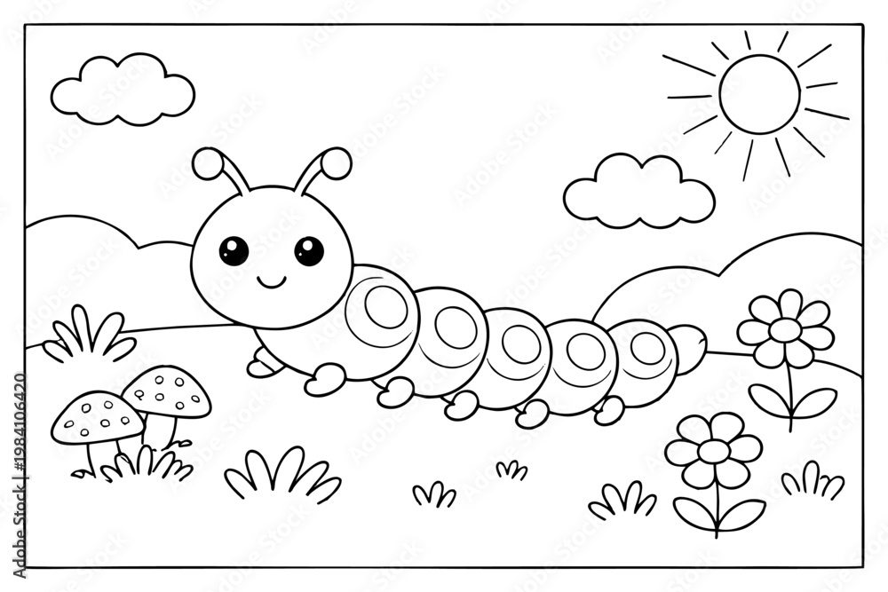Fototapeta premium Cute Caterpillar Coloring Page Vector