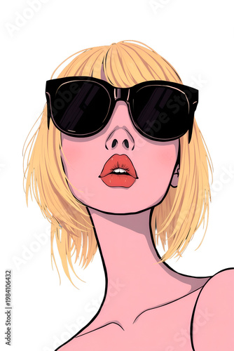 Stylish Blonde Woman with Sunglasses in Vibrant Graphic Portrait Illustration