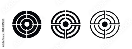 Target aim icon set, bullseye goal and focus symbol, business marketing strategy, vector silhouette illustration