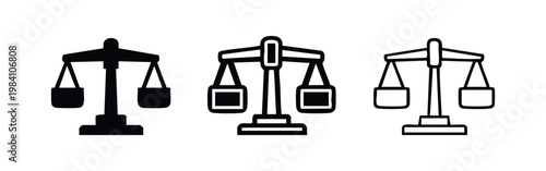 Vector icons of balance scales symbolizing justice law and equality