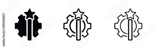 Optimization icons with magic wand and cogwheel for smart technology