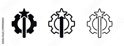 Set of magic wand and gear icons representing automation or creative process