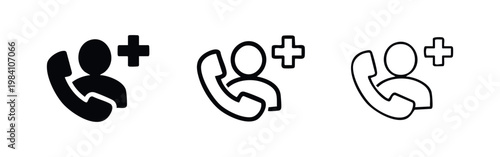 Phone Call with User and Plus Symbol Icon Set for Contact Management