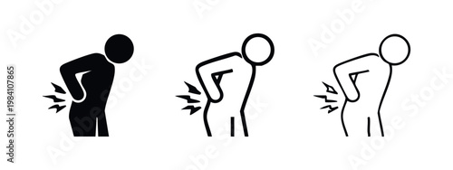 Backache and lumbar pain person icon set. Vector illustration of a figure holding their painful lower back.