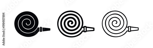 Rolled fire hose icon set. Vector illustration of emergency firefighting equipment.