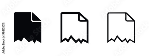 Torn Receipt or Shredded Document Icon Set